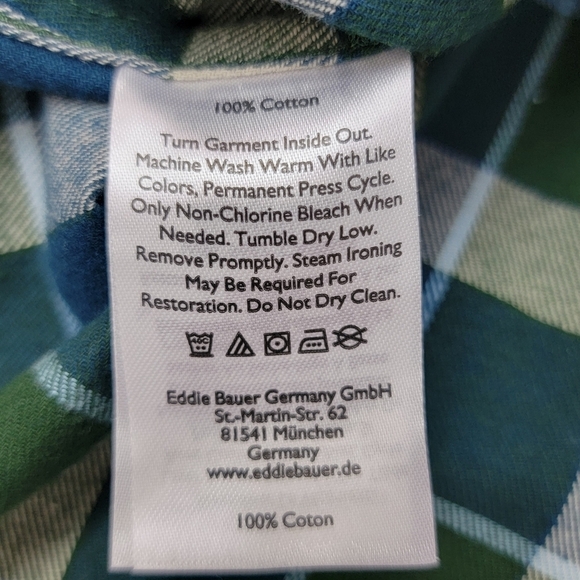 Eddie Bauer Peacock Blue Green Plaid Field Flannel Button Down Shirt Sz XXL NEW - Picture 7 of 10